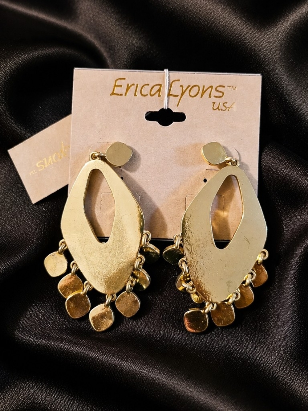 Erica Lyons Gold Open Teardrop Dangle Earrings with Disc Charms
